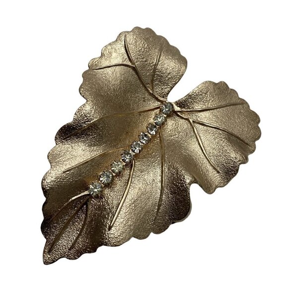 LEAF EARRINGS & BROOCH Vintage Set By Judy Lee Clip on Earrings Costume Jewelry - Picture 2 of 10